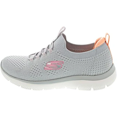 Image of Skechers Womens Summits Top Player Sneaker, Gray Knit Pink Coral Trim, 4 UK