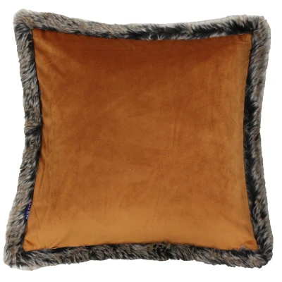 Image of Paoletti Kiruna Velvet Faux Fur Trimmed Feather Filled Cushion Rust One Size