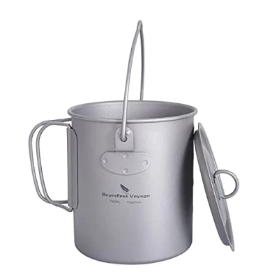 Image of Boundless Voyage Outdoor 750ml Titanium Pot With Folding Bail Handle Camping Hiking Picnic Ultralight Portable Water Bottle Cup Mug Spork Set