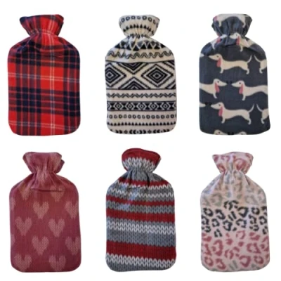 Image of OLIVIA ROCCO Hot Water Bottle with Soft Fleece Cover Large Natural Rubber 2 Litre UK Safe Tested Multicolored