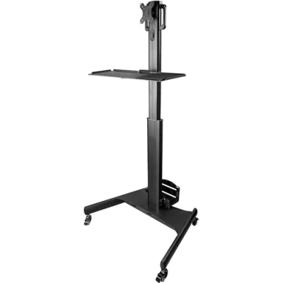 Image of StarTech.com Mobile Workstation Cart with Monitor Mount, CPU/PC Holder, Keyboard Tray Ergonomic Height Adjustable Desktop Computer Rolling Standing on Wheels (WKSTNCART)
