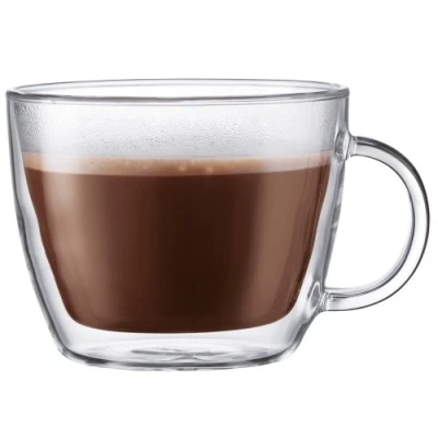 Image of Bodum Bistro Double Wall Cafe Latte Cup, Borosilicate Glass 0.45 L/15 oz, Transparent, Pack of 2