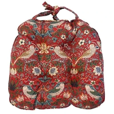 Image of William Morris Strawberry Thief Red Piped Seat Pad