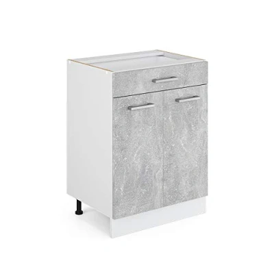 Image of Vicco Kitchen base cabinet Raul, Concrete/White, 60 cm with drawer, without worktop