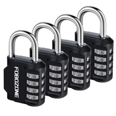 Image of Combination Lock, FOBOZONE 4 Digit Outdoor Waterproof Resettable Code Padlock,for Gym Locker, Cabinet,Shed, Hasp,Gate, Tool Box,School Locker Lock (Black Pack)