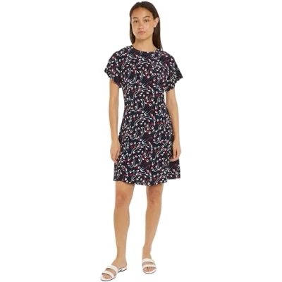 Image of Tommy Hilfiger Women&#039;s Small Ribbon F&amp;F SS Short Dress Print/Desert Sky 38