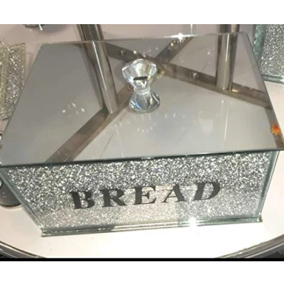 Image of Touch of Vogue® XXL Silver Crushed Diamond Crystal Mirrored Bread Bin Container Kitchen