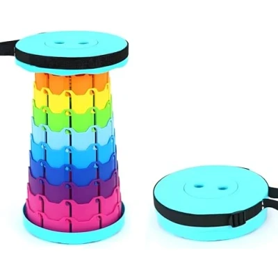 Image of SterlingEdge Telescopic Upgraded Retractable Folding Stool Gardens, Camping, and Picnics Compact Lightweight Portable Collapsible Stools for Picnic Hiking Travel Easy to Carry (Rainbow Green)