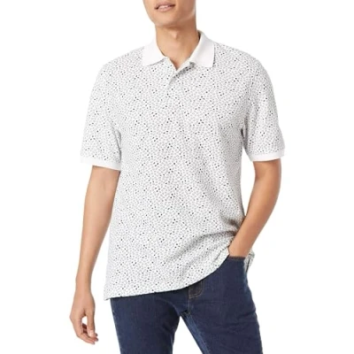 Image of Amazon Essentials Men&#039;s Regular Fit Cotton Pique Polo Shirt (Available in Big &amp; Tall), Black White Geo Print, M