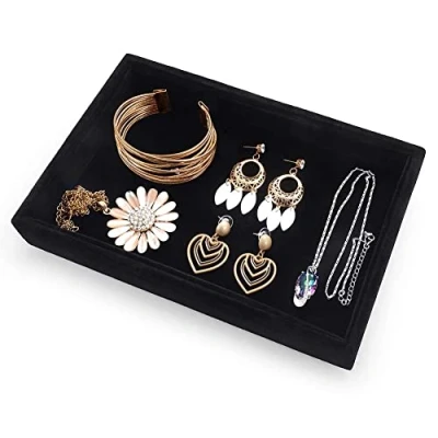 Image of Valyria Velvet Empty Ring Earrings Tray Box Showcase Display Jewelry Organizer (Black)