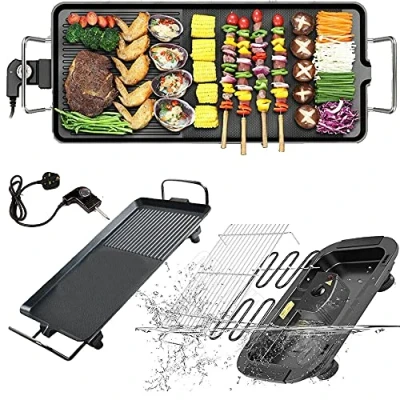Image of 1500W Teppanyaki Electric Grill Table top Griddle Non Stick Hot Plate, 5 Gear Temperature, Smokeless Barbecue Easy Clean for Party Camping Festival Cooking XL 67x29.5x8.5cm