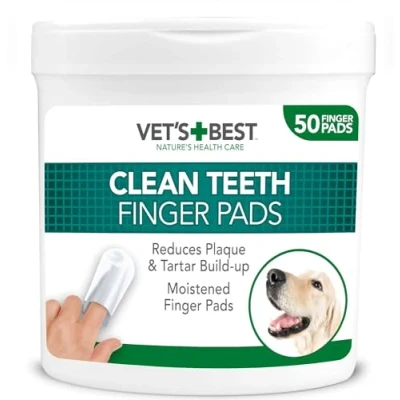 Image of Vet&#039;s Best Dental Care Finger Wipes Reduces Plaque &amp; Freshens Breath Teeth Cleaning for Dogs Cats 50 Disposable