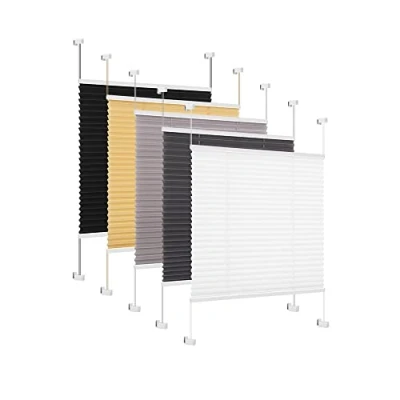 Image of Eurohome Pleated Window Blind, White, 105 x 130 cm, Klemmfix, No Drilling Required