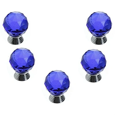Image of FBSHOP(TM) 40MM 5PCS Blue Round Crystal Cabinet Knobs Diamond Shape Wardrobe Door Knobs/Cupboard Drawer Pull Handle/Clear Glass Dresser Knobs,Come with Screws
