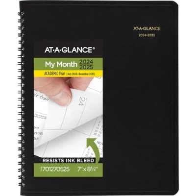 Image of AT A GLANCE 2024 2025 Academic Planner, Monthly Appointment Book, 7&quot; x 8 3/4&quot;, Medium, Pocket, Flexible Cover, Black (7012705)