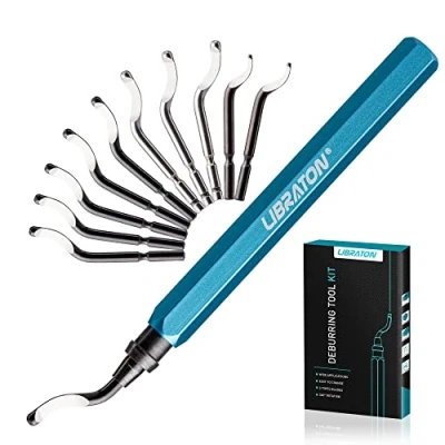 Image of Libraton Deburring Tool with 11PCS High Speed Steel Blades, Aluminum Handle, 360 Degree Rotary Design Burr Remover for Metal, Resin, Aluminum, Copper, Plastic, 3D Printing, Wood