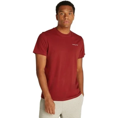Image of Tommy Jeans Men&#039;s Tjm Slim Linear Chest Tee Ext Dm0dm18555 S/S T Shirt, Red (Regatta Red), XL