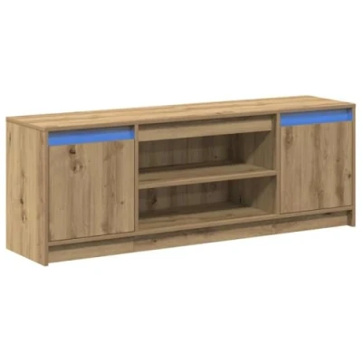 Image of vidaXL TV Cabinet with LED in Artisan Oak 139.5x34x50 cm, Made from Engineered Wood