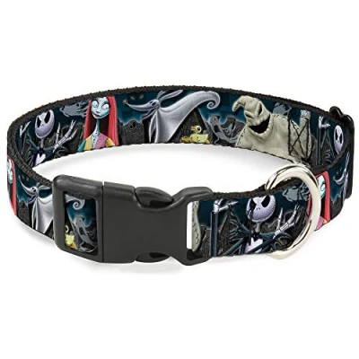 Image of Buckle Down Plastic Clip Collar Nightmare Before Christmas 4 Character Group/Cemetery Scene 1/2&quot; Wide Fits 6 9&quot; Neck Small