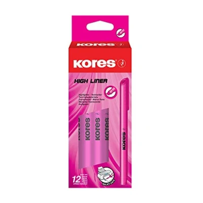 Image of Kores Fine Pink Fluorescent Highlighter Pens High Liner, Water Based Ink Pen Set with Ergonomic Shape, 1 4mm Stationery Supplies, Office Supplies of 12