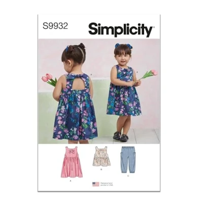 Image of SIMPLICITY Sewing Pattern SS9932A Toddlers&#039; Dress, Top and Trousers A (1/2 1 2 3 4)