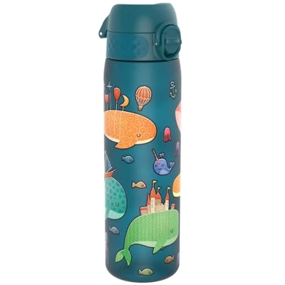 Image of Ion8 Water Bottle, 500ml/18oz, Slim Leak proof &amp; BPA Free Drinking Secure Lock Prevents Spills, Dishwasher Safe, Carry Handle, Ideal for Adults Kids Travel, Gym School, Whales Design