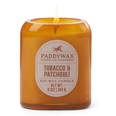 Image of Paddywax Scented Candles Vista Collection Vintage Style Artisan Candle in Frosted Glass, 142g, Tobacco &amp; Patchouli