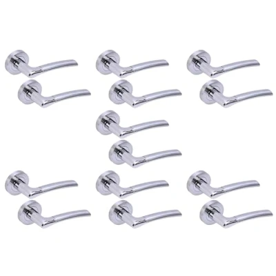 Image of HANDLEZONE® 7 Sets Columba Lever On Round Rose Door Handles, Internal Passage Latch Handles Dual Finish Polished/Satin Chrome
