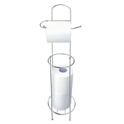 Image of AMOS Deluxe Chrome Toilet Loo Roll Holder Organiser Paper Storage Free Standing Bathroom Stand