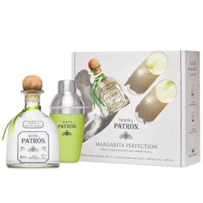 Image of PATRÓN Silver Premium Tequila and Cocktail Shaker with Gift Box, Made from the Finest 100% Weber Blue Agave, Handcrafted in Small Batches Mexico, 40% ABV, 70cl / 700ml