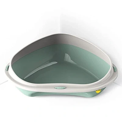 Image of Cat CENTRE Green Jumbo Corner Open Litter Tray With Rim Kitten Pet Toilet Plastic Loo Pan Box Anti Spillage Lowered Entry Step Rounded Corners Detachable Easy Cleaning No Spilling