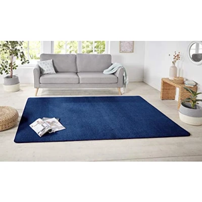 Image of Hanse Home Nasty Rug Living Room Fluffy Short Pile Plain Colours for Dining Room, Children&#039;s Hallway, Bedroom, Kitchen Dark Blue, 140 x 200 cm
