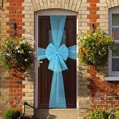 Image of Sparkles Partyware Christmas Door Bow Baby Blue Organza with Silver Diamante Ring Large Party Decoration