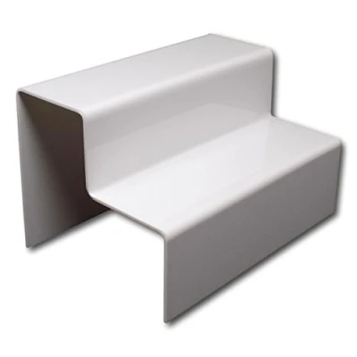 Image of EPOSGEAR Two Step Tier Clear or Coloured Acrylic Plastic Retail Riser Counter Display Stands Perfect for Shops, Stalls, Ornaments, Models etc (White, Small)
