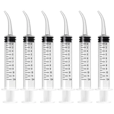 Image of Dental Syringe 12ml Irrigation with Curved Tip 6 Pcs Accurate Scale Disposable Oral Irrigator for Care Cleaning and Tonsil Stone