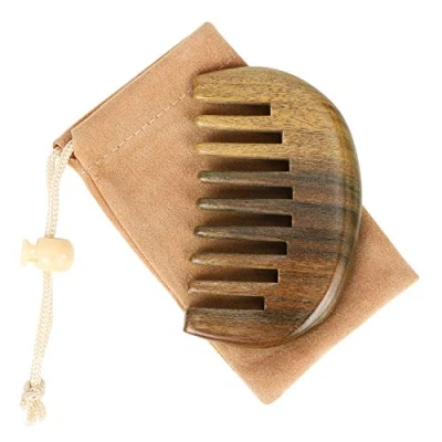 Image of Sandal Wood Comb Anti Static Pocket Wide Tooth Hair Handmade Green Sandalwood Beard Moustache Natural For Women Men Hairs Grooming Detangling 3inch