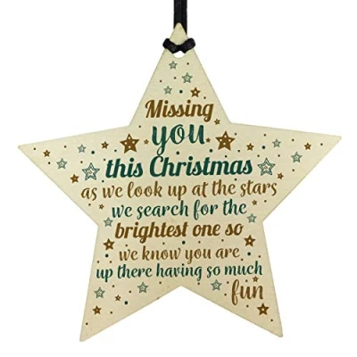 Image of RED OCEAN Missing You This Christmas Wooden Star Tree Memorial Decoration Ornament Gift
