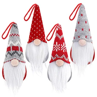 Image of D FantiX Gnome Christmas Ornaments Set of 4, Handmade Swedish Tomte Gnomes Plush Scandinavian Santa Elf Table Tree Hanging Decoration Home Decor