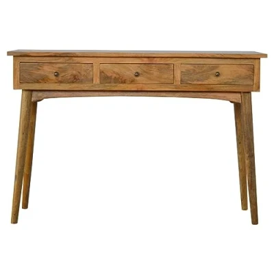Image of Artisan Furniture 3 Drawer Console Table, Mango Wood, Oak ish Finish, 115x45x78 cm