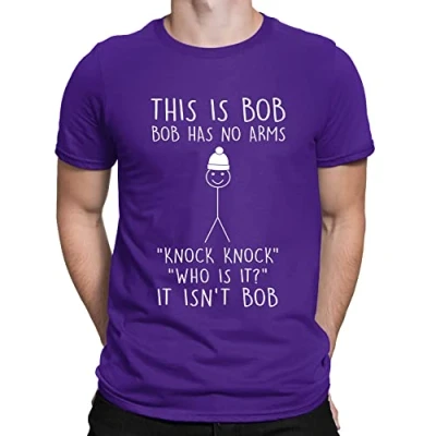 Image of Mens This is Bob No Arms Knock Stickman Joke Funny T Shirt Purple (XL)