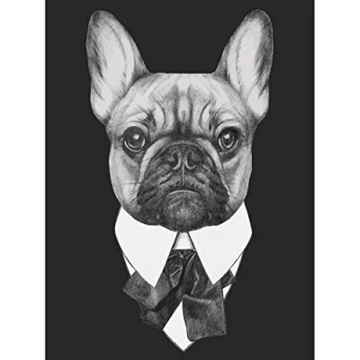 Image of Wee Blue Coo Bow Tie French Bulldog Drawing Unframed Art Print Poster Wall Decor 12x16 inch