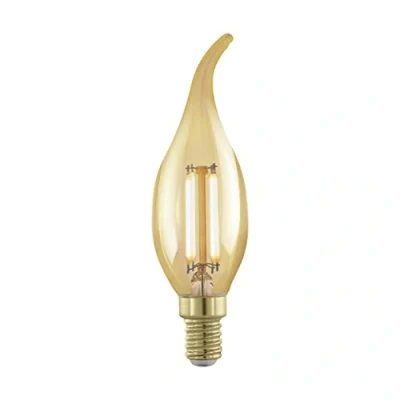 Image of EGLO Dimmable E14 LED Edison lamp, golden vintage filament candle light bulb, retro lighting, 4 watt (equivalent to 28 watt), 300 lumen, warm white glow, 1700 Kelvin, CF35, Ø 1.4&quot;