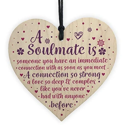 Image of RED OCEAN Soulmate Anniversary For Husband Wife Boyfriend Girlfriend Wooden Heart Plaque Keepsake