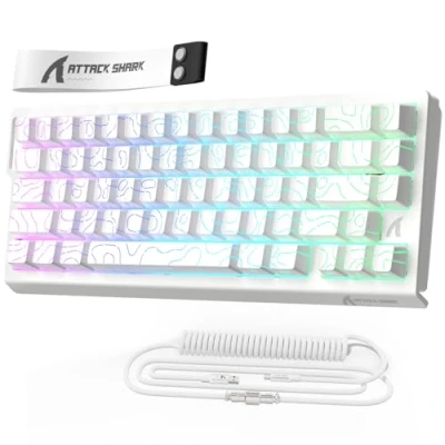 Image of MAMBASNAKE x ATTACK SHARK X68HE Rapid Trigger Magnetic Switch Mechanical Keyboard, 0.01mm Adjustable Actuation Wired 60% Gaming Keyboard with Coiled Cable, 8000Hz,RGB, for Win/Mac(White Contours)