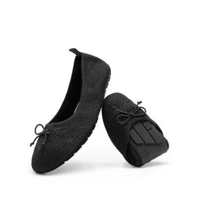 Image of DREAM PAIRS Women&#039;s Flats, Fold Up Shoes, Foldable Ballet Flats for Women, Bowknot Round Toe Comfort Light Weight Slip On Knit Dress Carrier in Party,Size 6,Black,DWUMFA2502