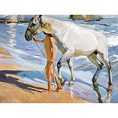 Image of Artery8 Sorolla The Horse&#039;s Bath Painting Art Print Canvas Premium Wall Decor Poster Mural