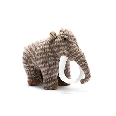 Image of Knitted Brown Woolly Mammoth Dinosaur Soft Toy. Suitable from Birth