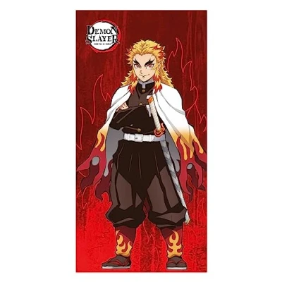 Image of Halantex Beach Towel, DEMON SLAYER Kimetsu no yaiba KYOJURO RENGOKU, 100% Cotton, 140x70 cm, Multi coloured