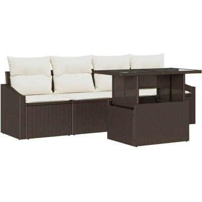 Image of vidaXL 5 Piece Garden Sofa Set with Cushions Brown Poly Rattan