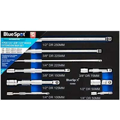 Image of 9 Pcs BlueSpot Professional 1/4&quot; 3/8&quot; 1/2&quot; Mixed Drive Extension Bar Set Long Reach Vehicle Parts &amp; Repair Accessories Engine Hand Tools DIY UK Free P&amp;P